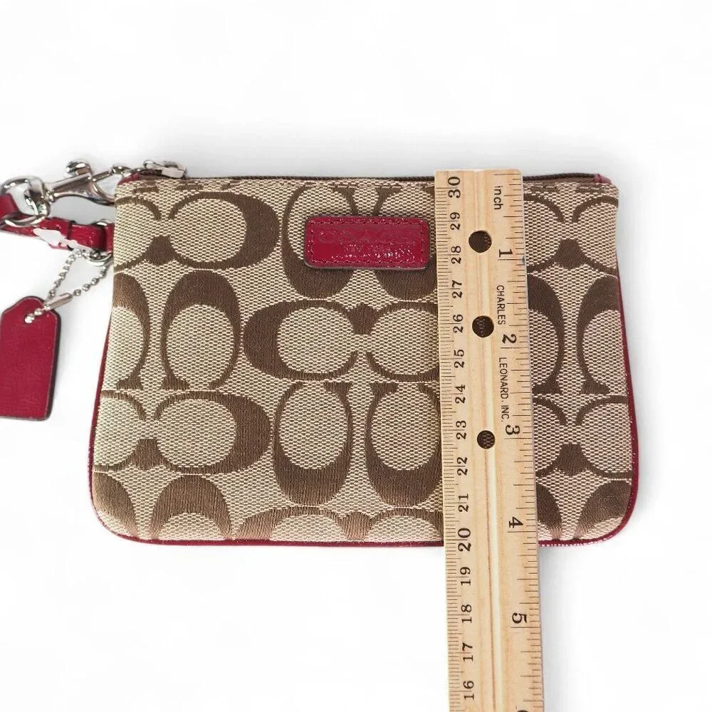 Coach Parker Signature Canvas‎ Wristlet F51775 Khaki / Crimson NWT